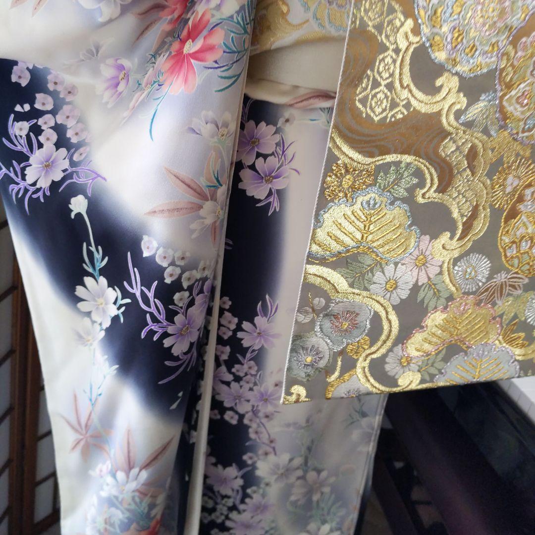 378 シンデレラみたいな　ふんわり　優しいお花柄　正絹振り袖7点フルセット