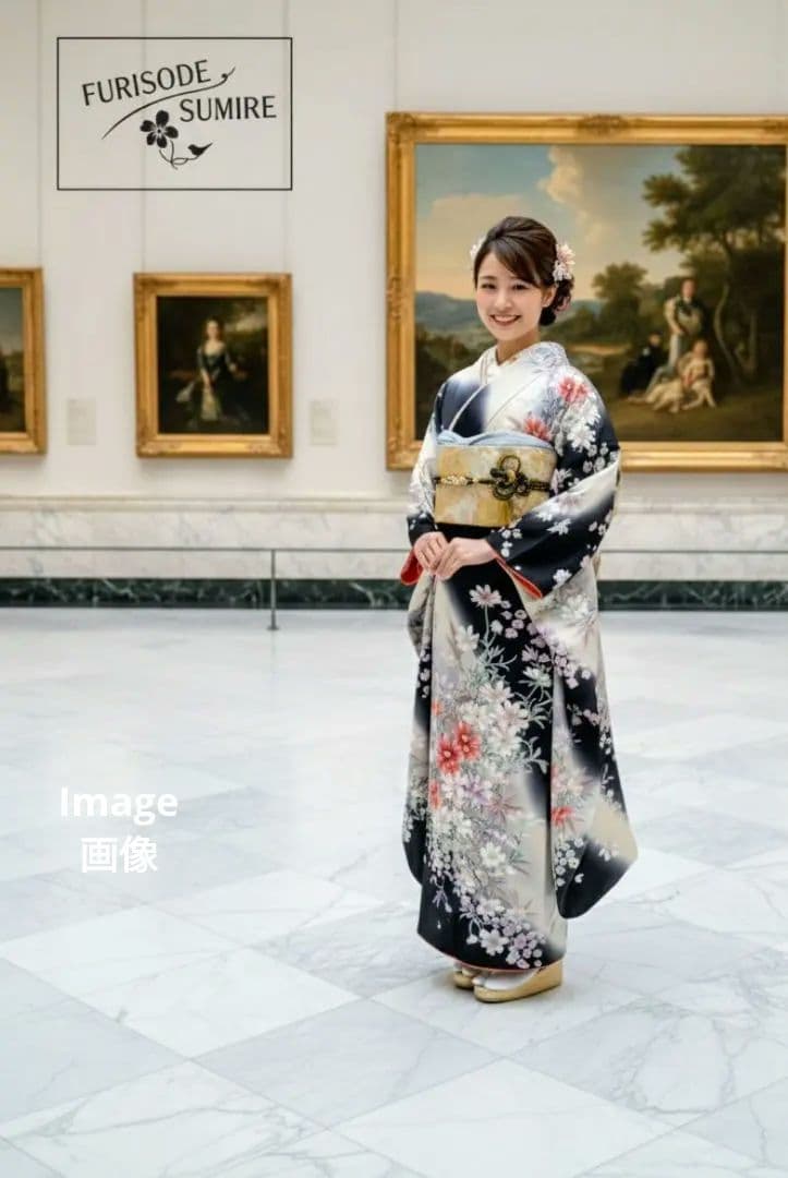 378 シンデレラみたいな　ふんわり　優しいお花柄　正絹振り袖7点フルセット