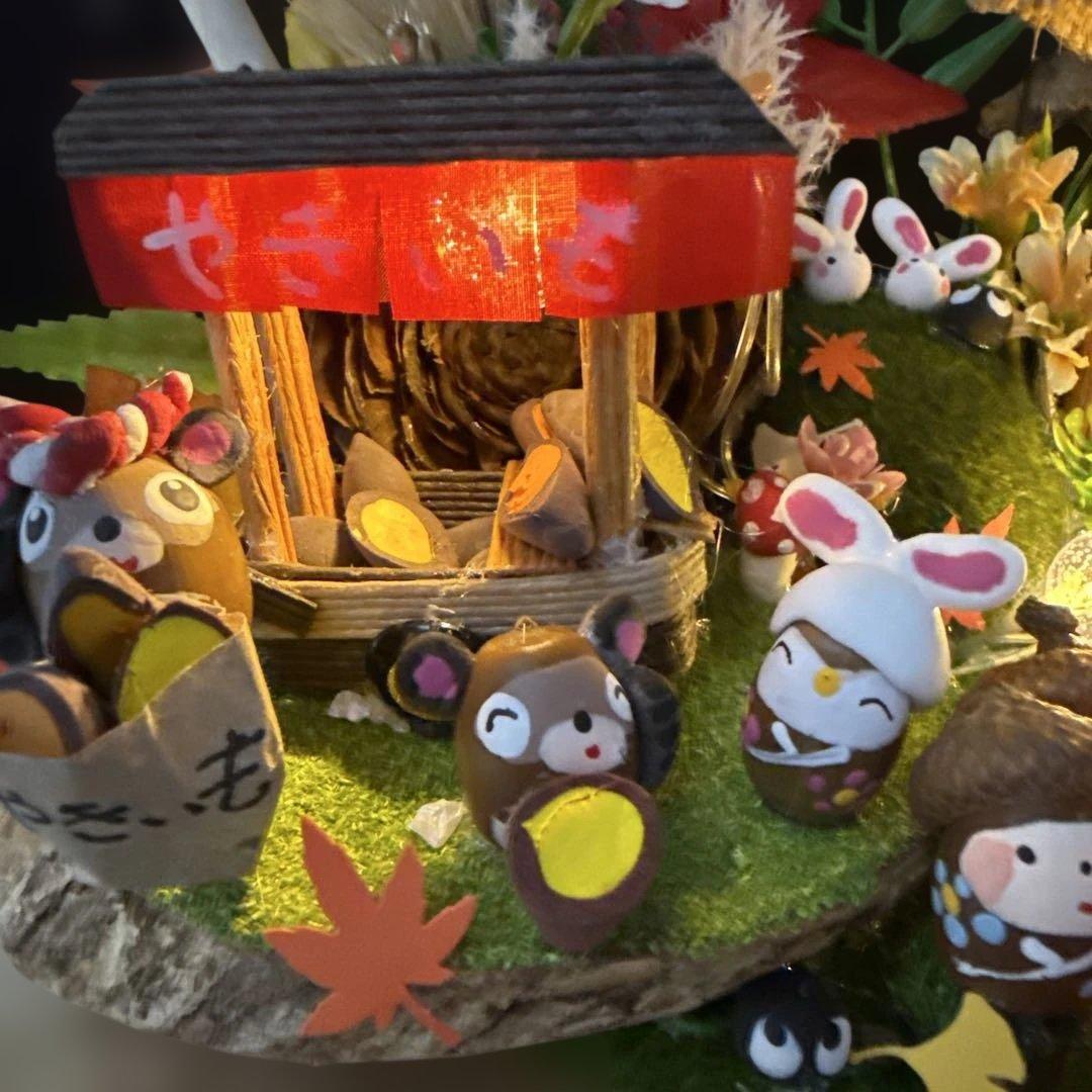 どんぐりアート♡秋のライト付きオブジェ ＆お月見オブジェライト付き♡