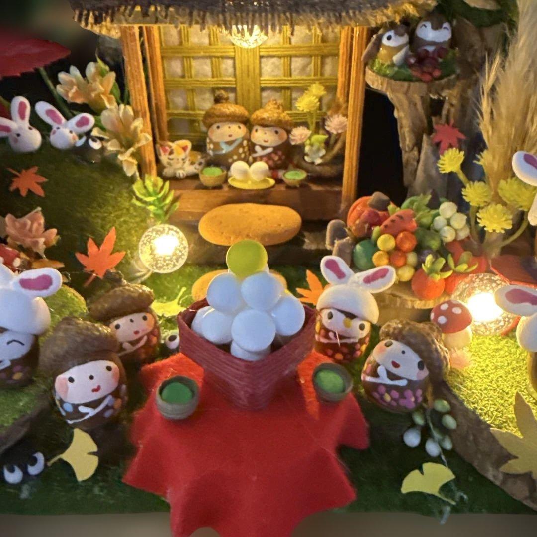 どんぐりアート♡秋のライト付きオブジェ ＆お月見オブジェライト付き♡