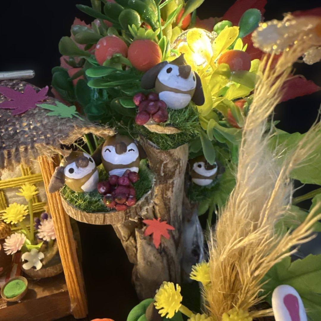 どんぐりアート♡秋のライト付きオブジェ ＆お月見オブジェライト付き♡