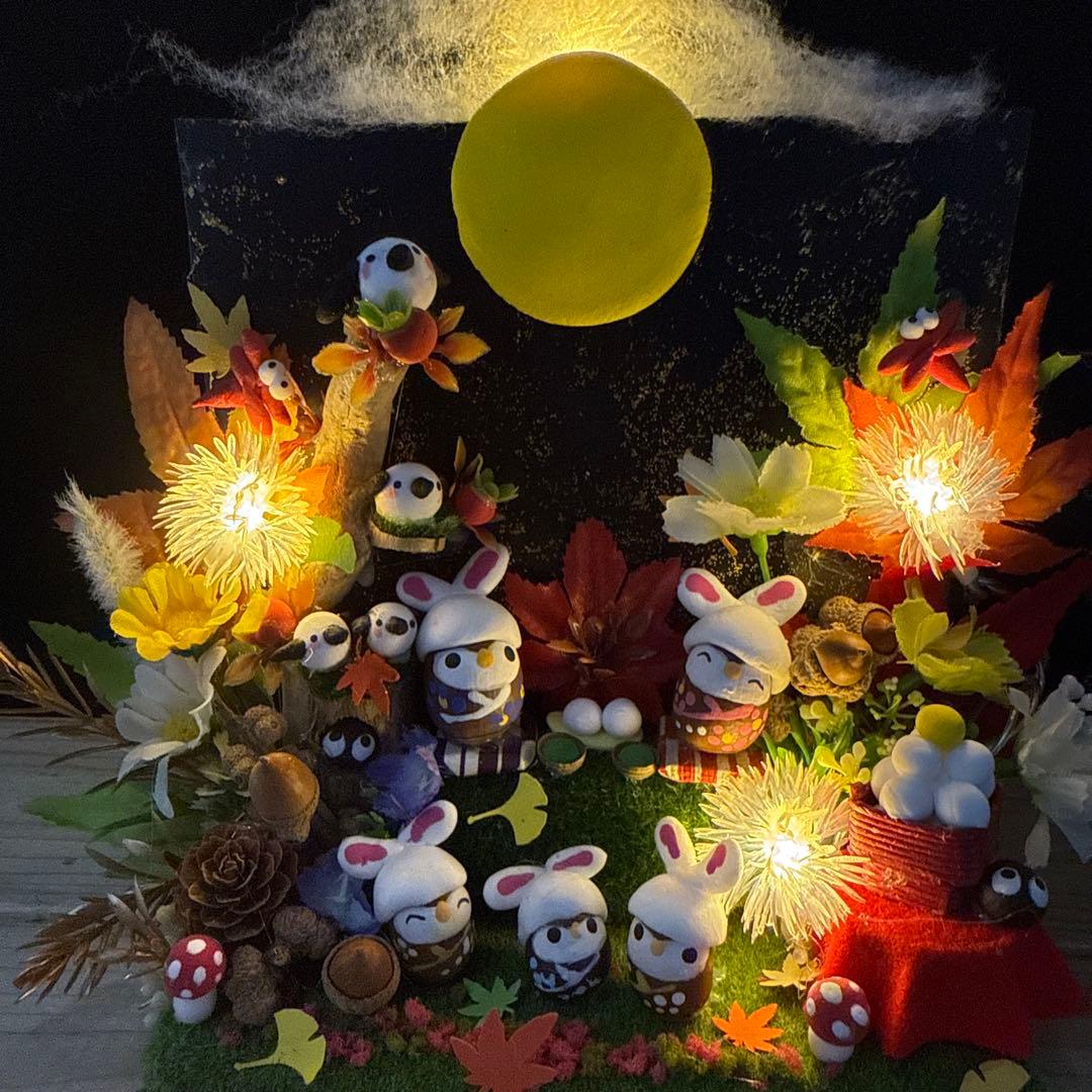 どんぐりアート♡秋のライト付きオブジェ ＆お月見オブジェライト付き♡