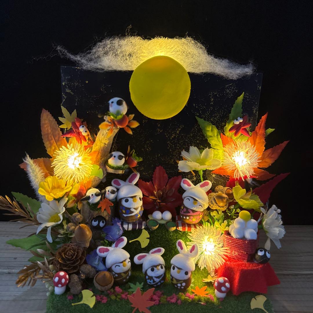 どんぐりアート♡秋のライト付きオブジェ ＆お月見オブジェライト付き♡