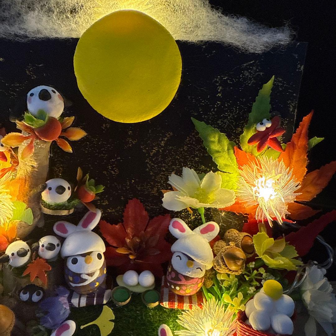 どんぐりアート♡秋のライト付きオブジェ ＆お月見オブジェライト付き♡