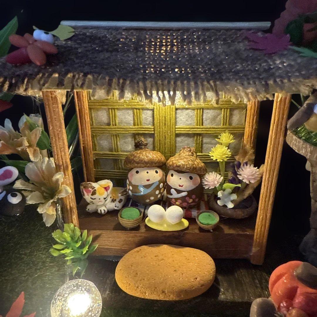 どんぐりアート♡秋のライト付きオブジェ ＆お月見オブジェライト付き♡
