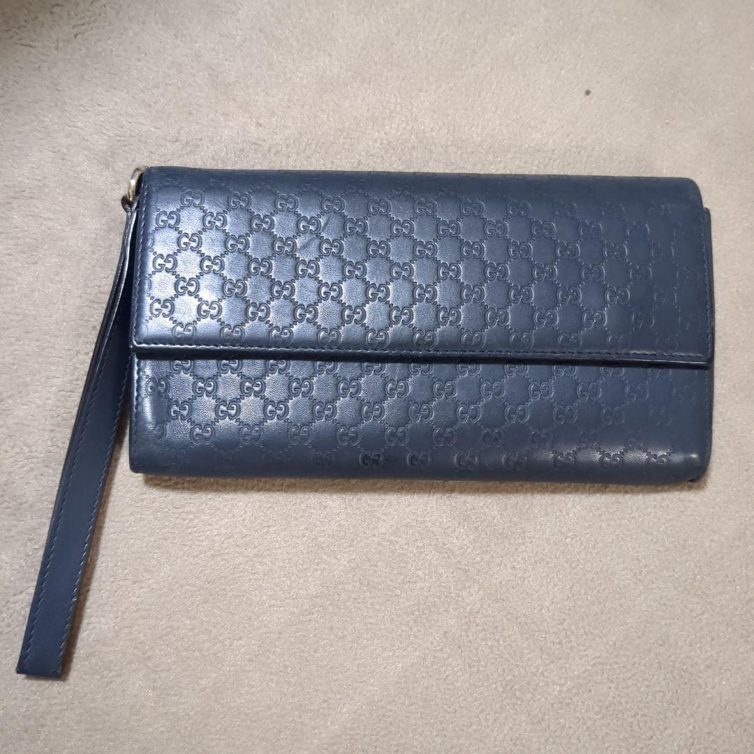 GUCCI ダークブルー 長財布クラッチバッグつき