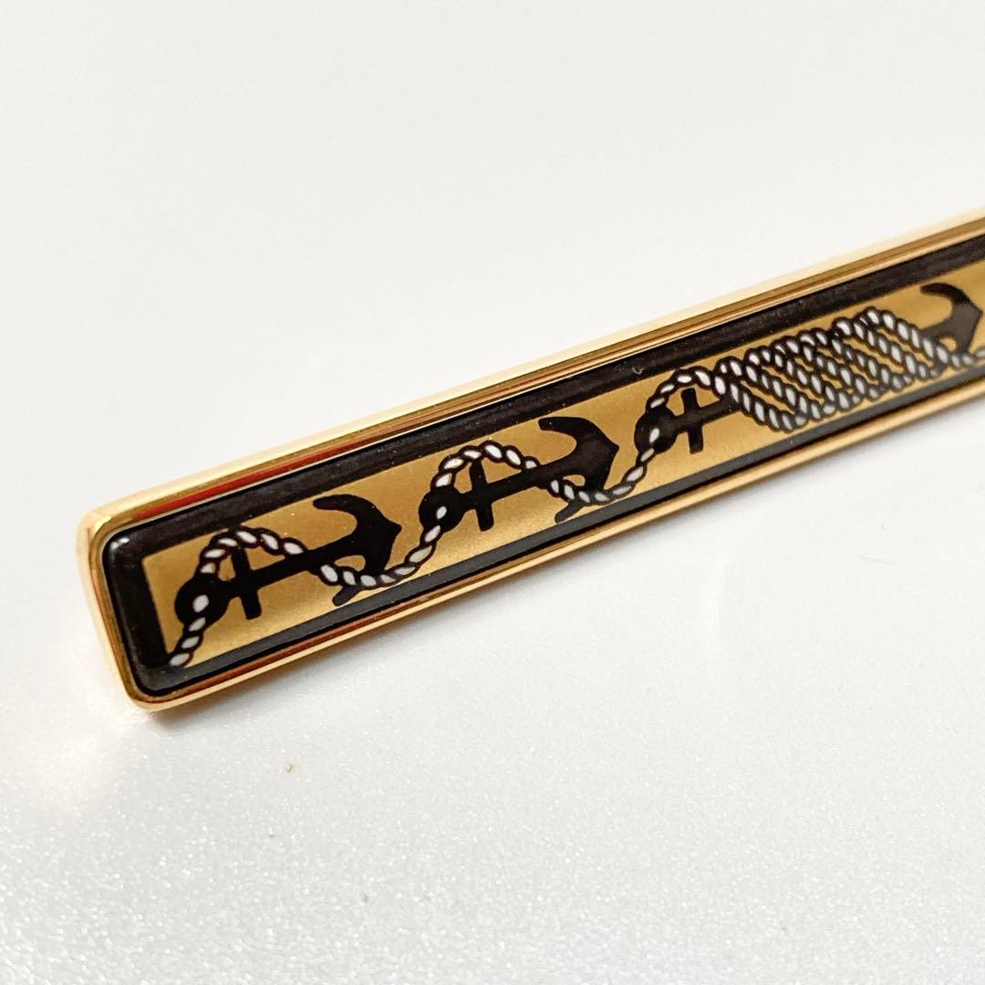 美品 エルメス エマイユ ネクタイピン 七宝焼 ゴールド ブラック