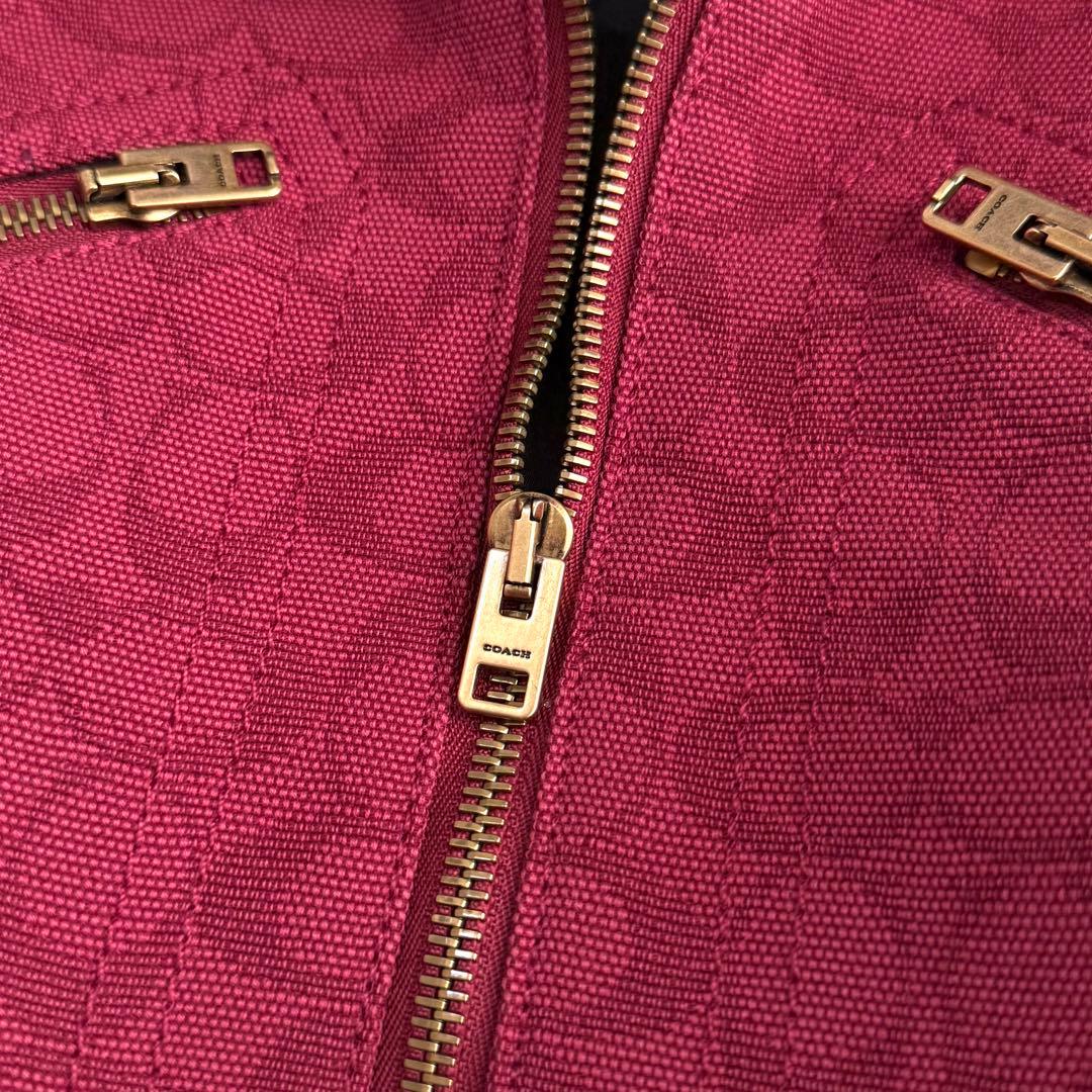 【COACH】コットンジャガードジャケット　シグネチャー　レッド　Lサイズ相当
