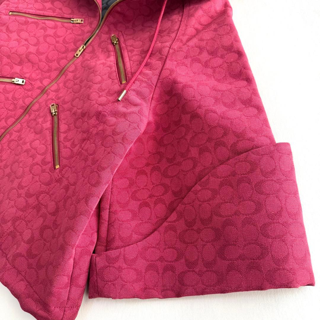 【COACH】コットンジャガードジャケット　シグネチャー　レッド　Lサイズ相当