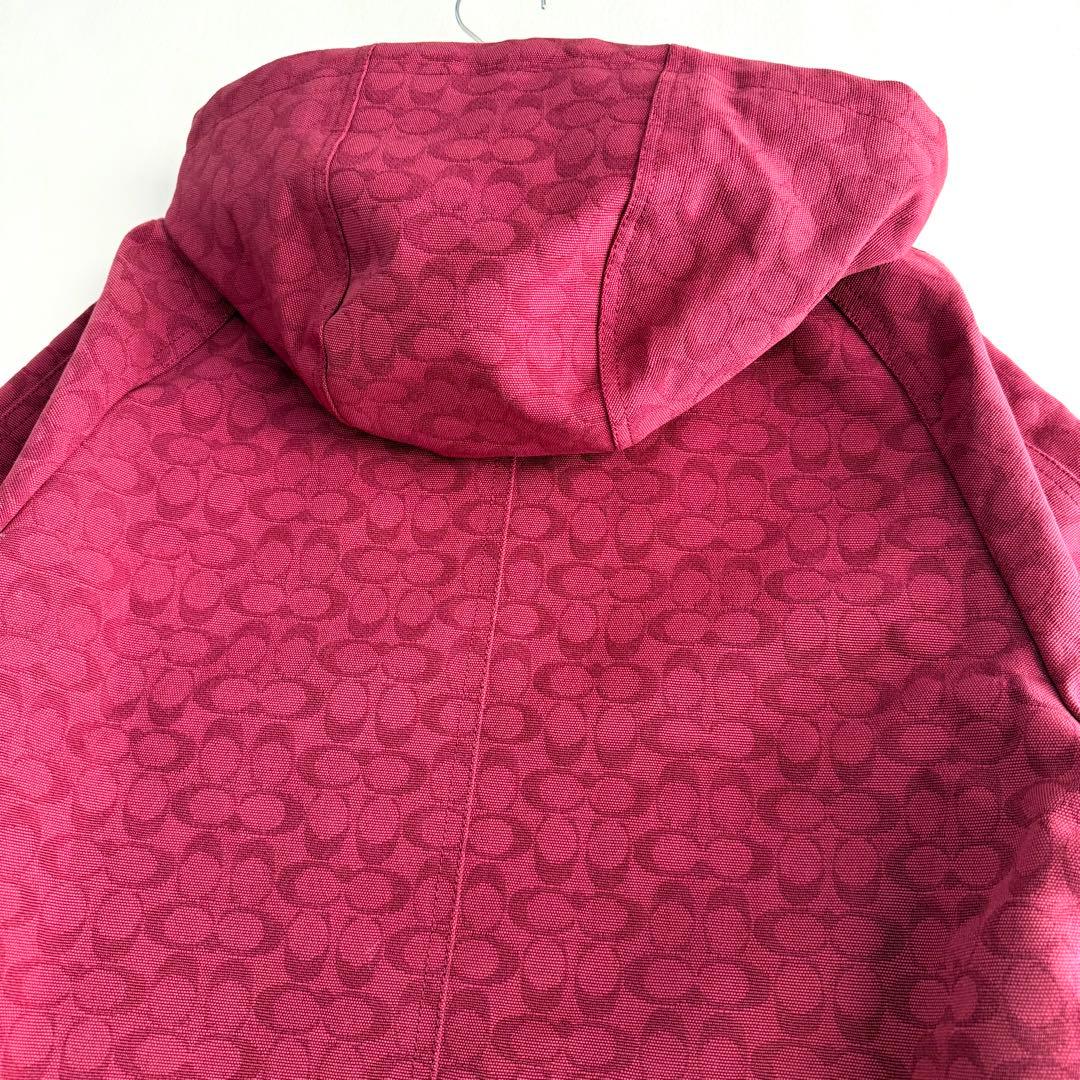 【COACH】コットンジャガードジャケット　シグネチャー　レッド　Lサイズ相当