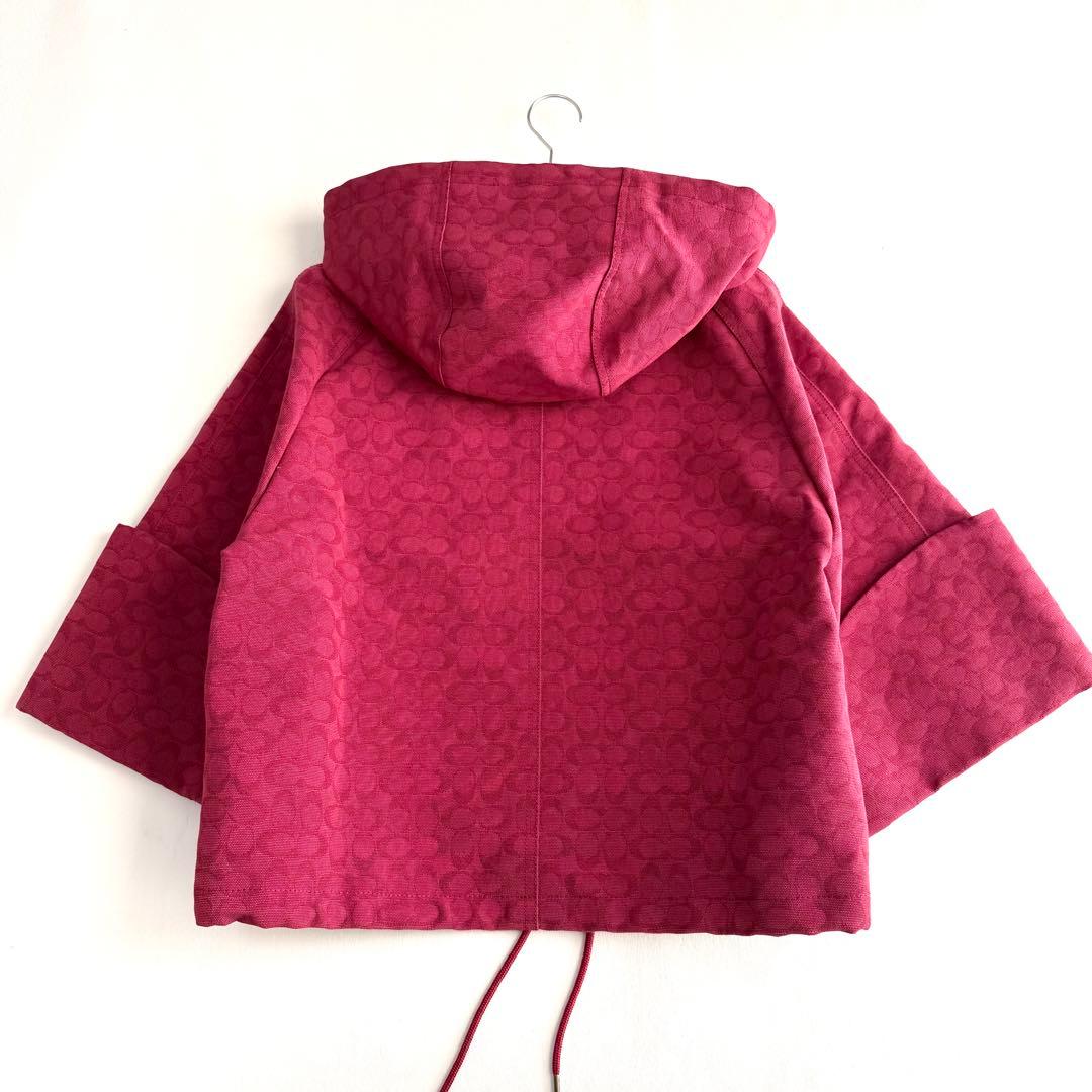 【COACH】コットンジャガードジャケット　シグネチャー　レッド　Lサイズ相当