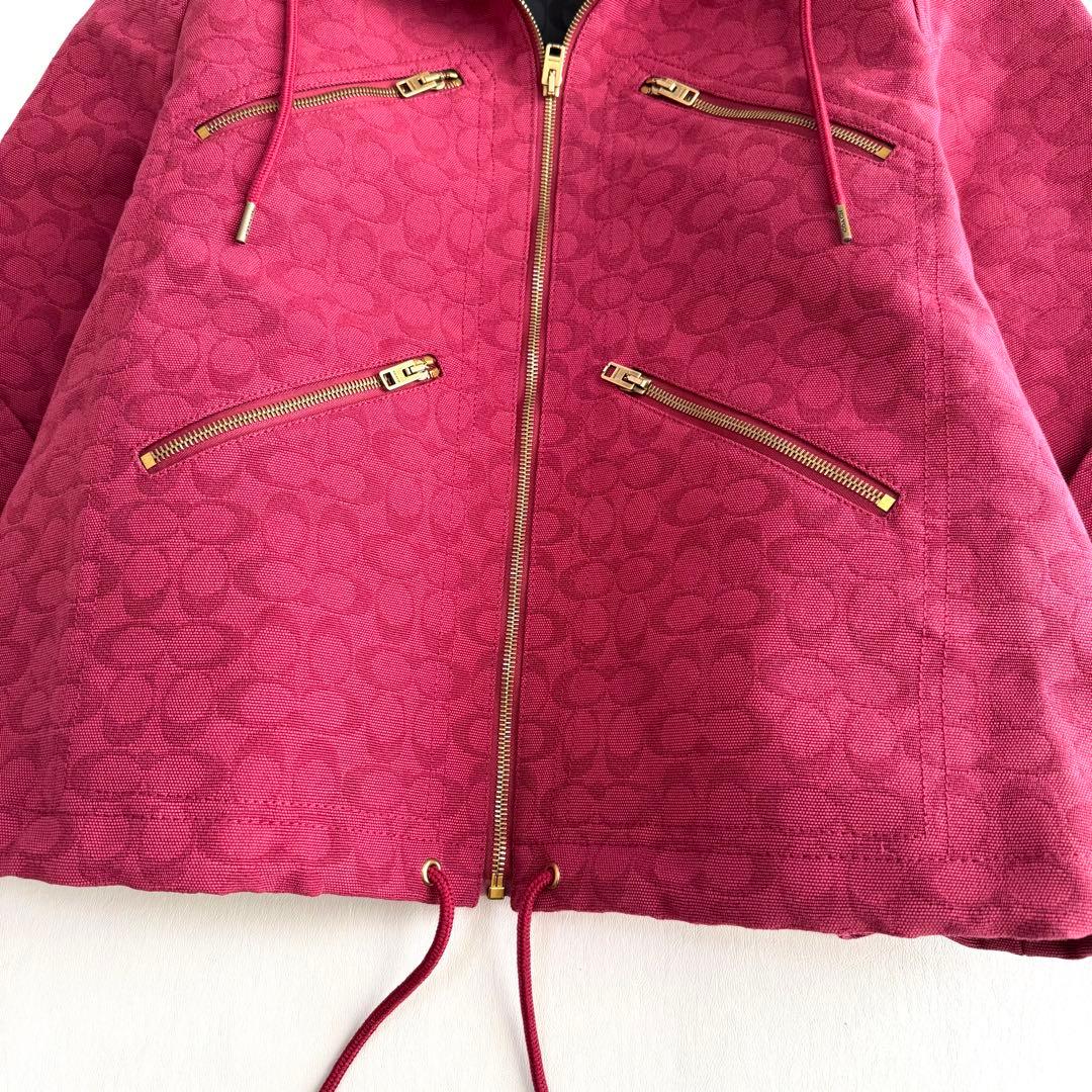 【COACH】コットンジャガードジャケット　シグネチャー　レッド　Lサイズ相当