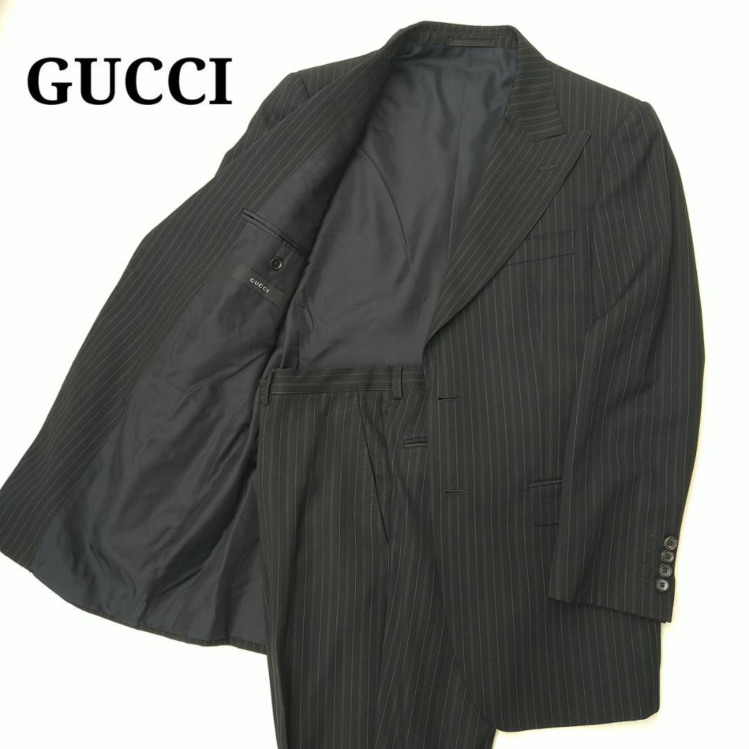 【極美品 希少】GUCCI セットアップ スーツ 黒 ストライプ L メンズ