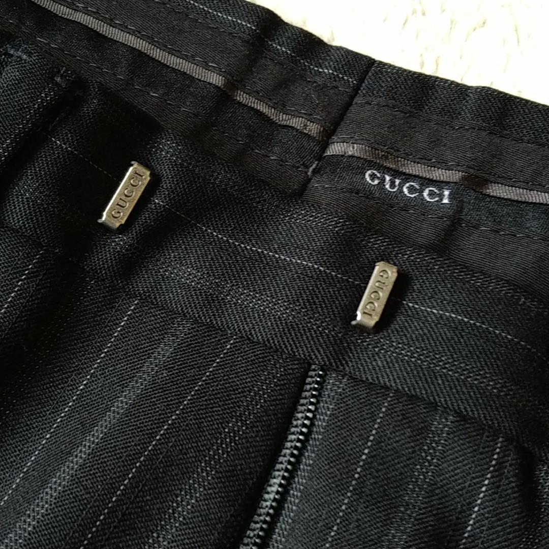 【極美品 希少】GUCCI セットアップ スーツ 黒 ストライプ L メンズ