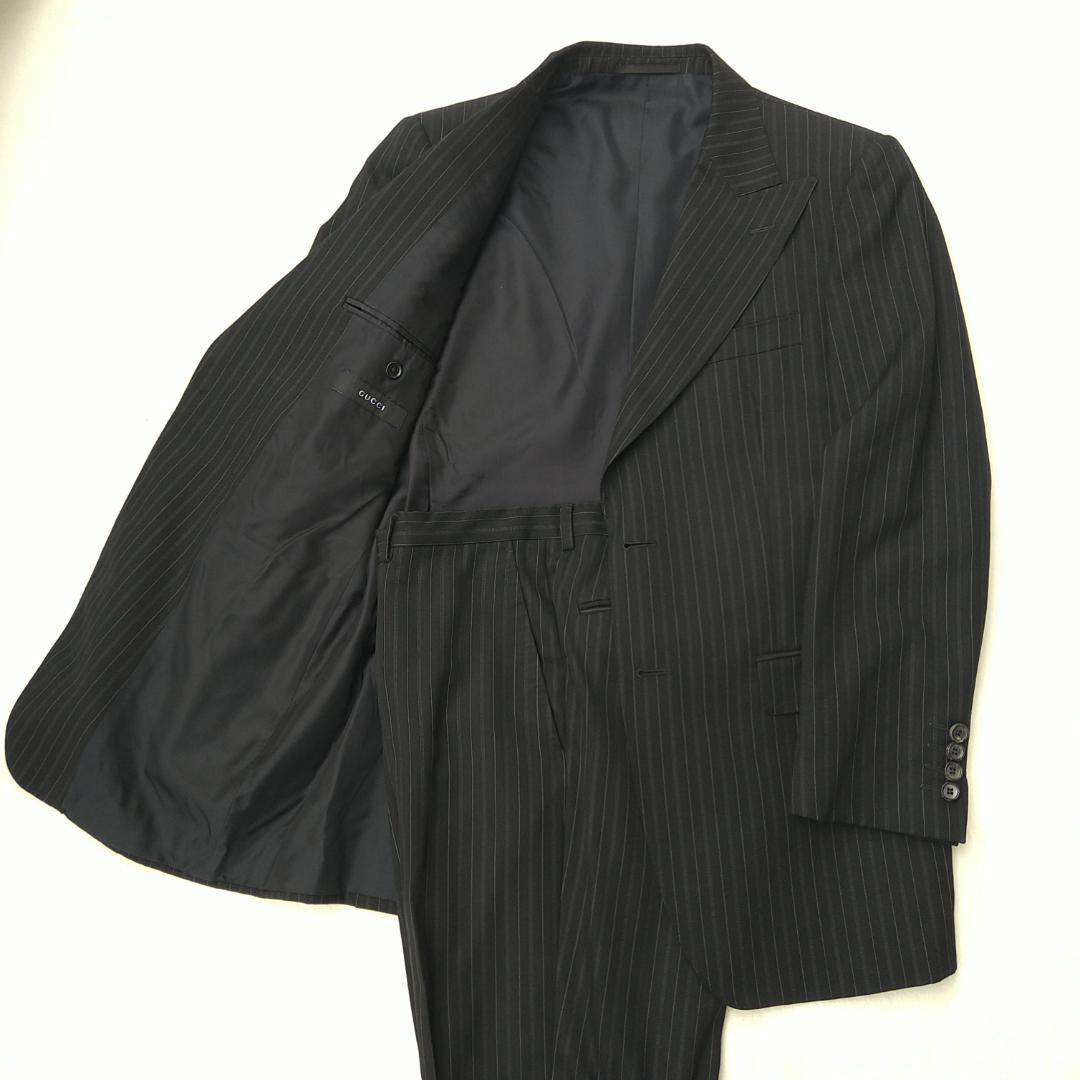 【極美品 希少】GUCCI セットアップ スーツ 黒 ストライプ L メンズ
