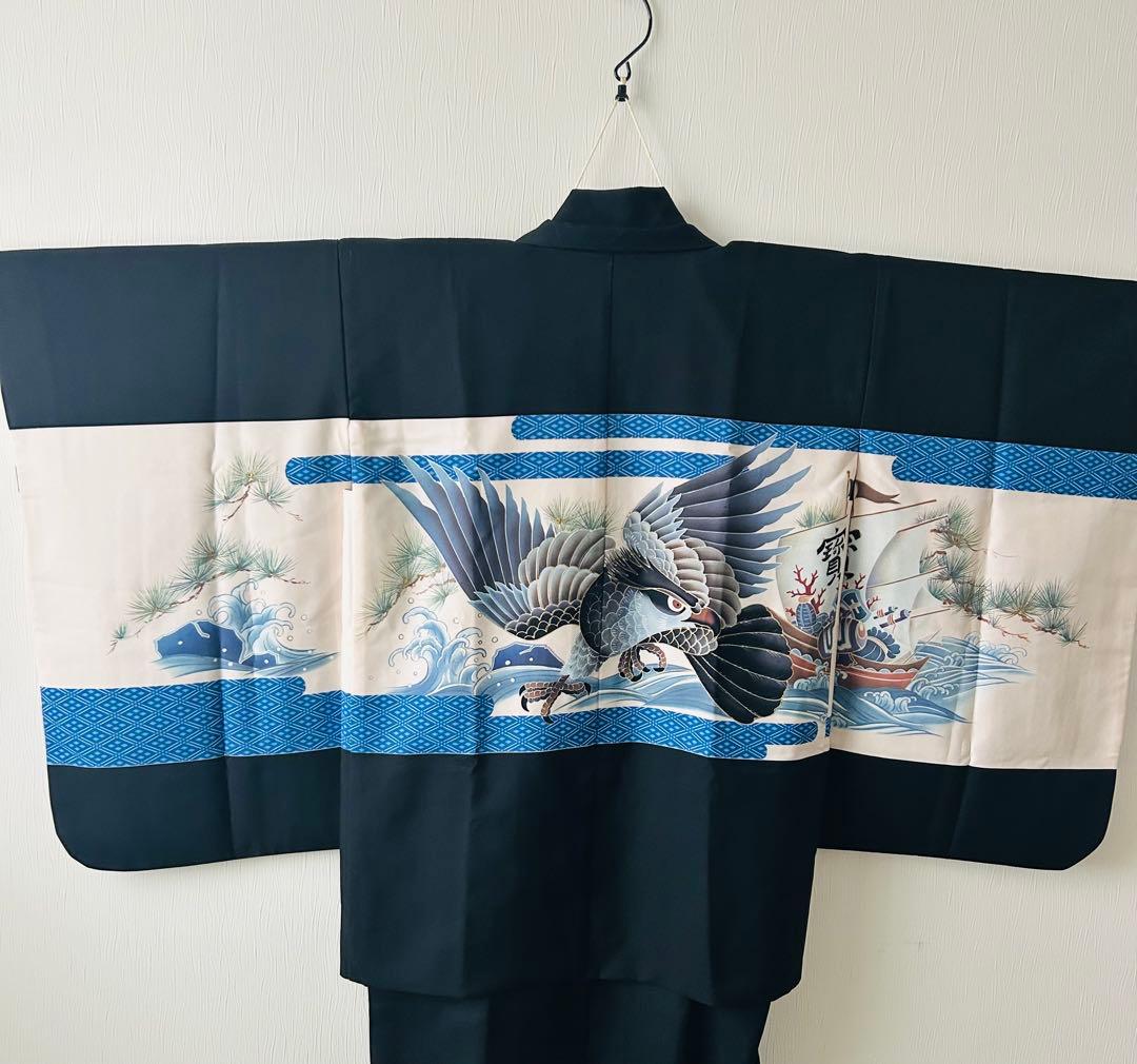 着物綺麗です♪七五三 男の子5歳一式 着物と袴のセット　黒　右袖後ろ側に少々汚れ
