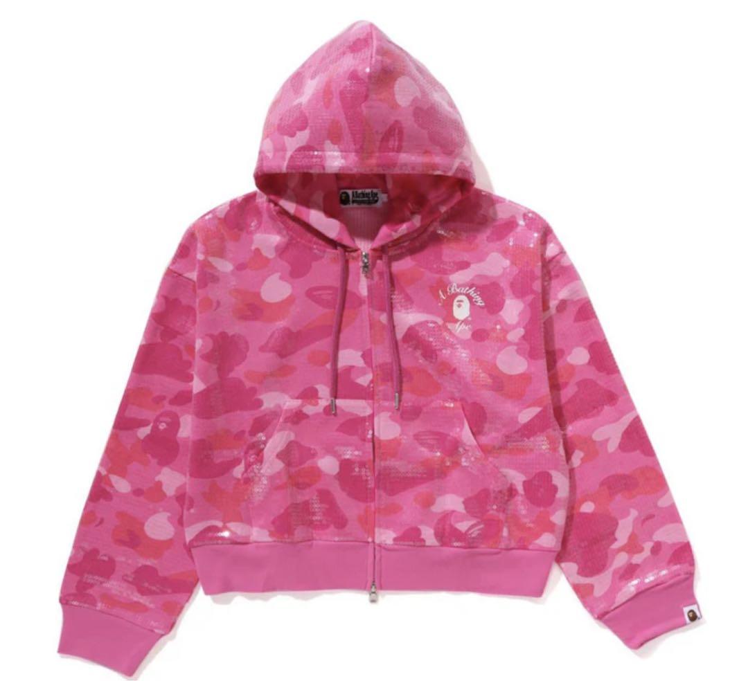 トップス APE HEAD SEQUIN CROPPEDFULL ZIP HOODIE