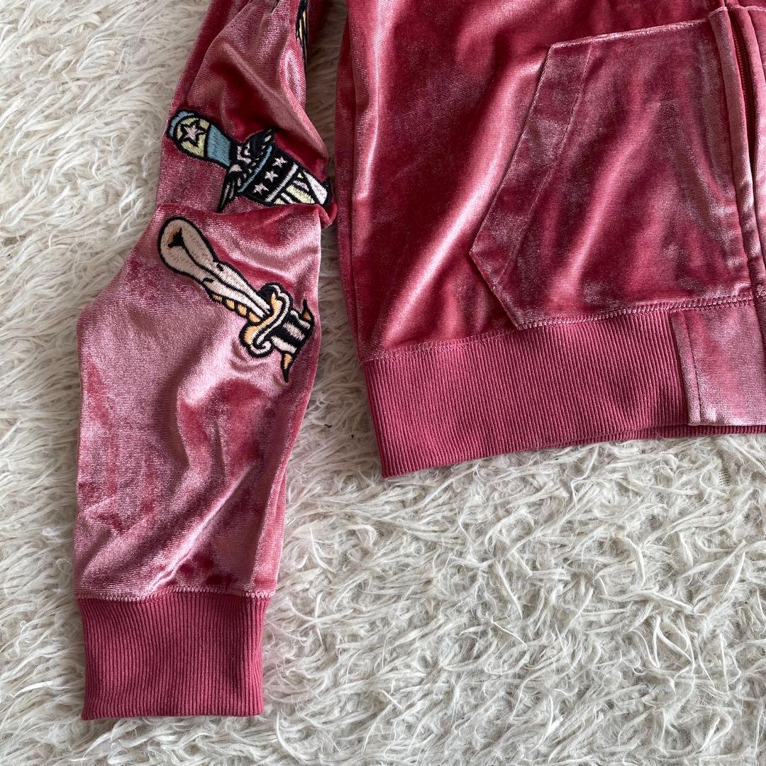 エドハーディ　パーカー　トラヴィス　ベロアセットアップ　ピンク