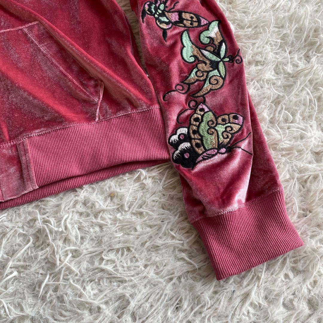 エドハーディ　パーカー　トラヴィス　ベロアセットアップ　ピンク