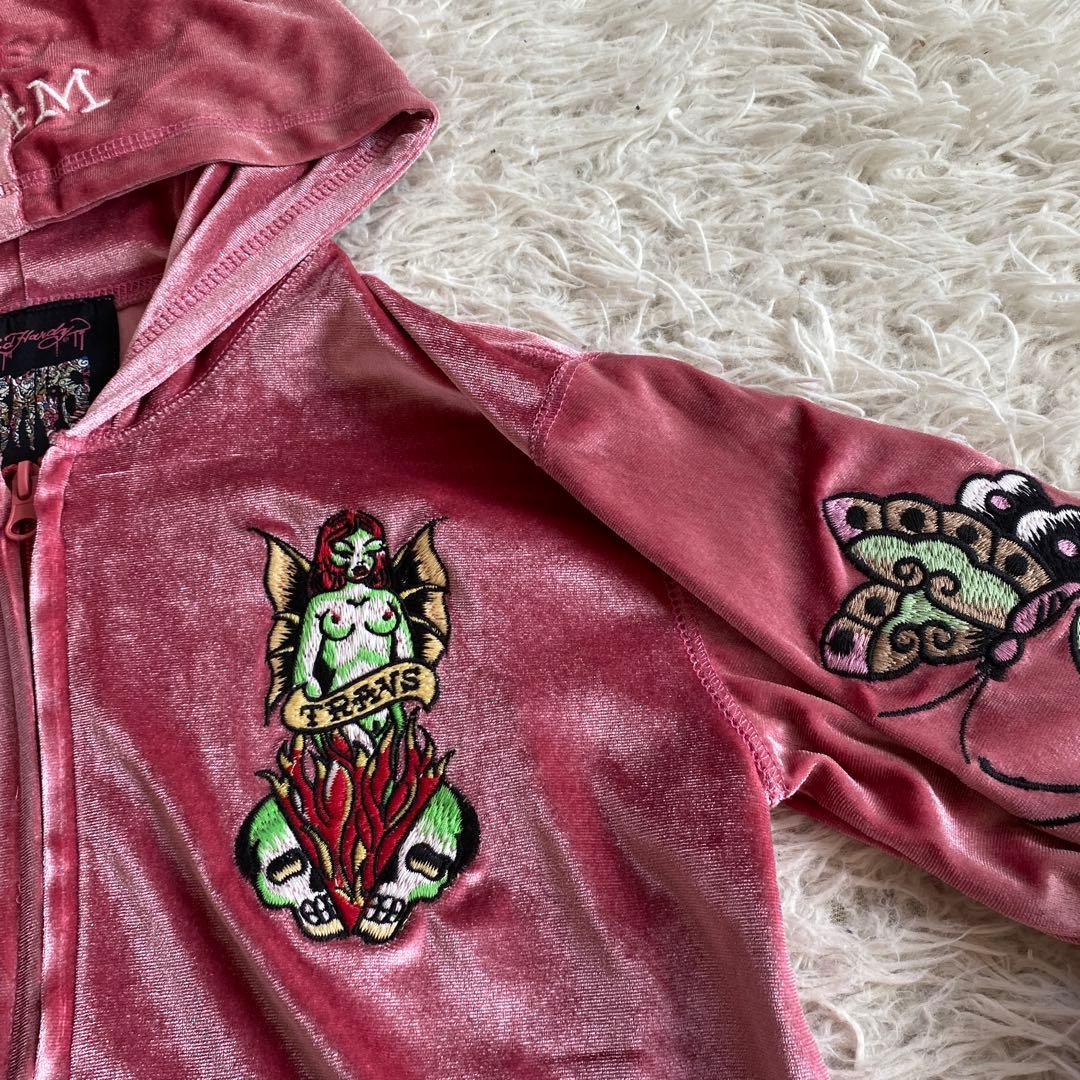 エドハーディ　パーカー　トラヴィス　ベロアセットアップ　ピンク