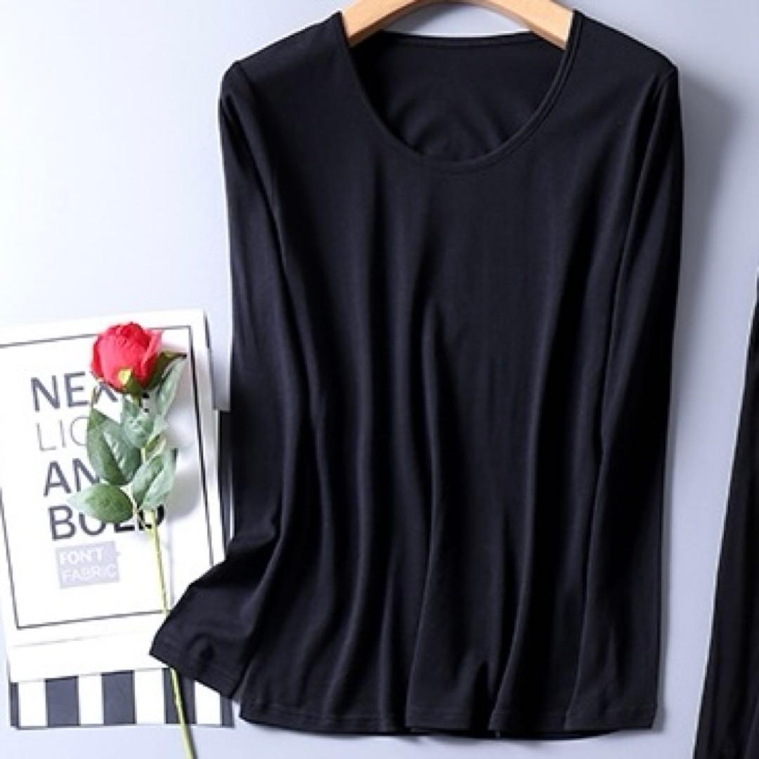 【しも様】シルク100% レギンス Lベージュ&ブラック 長袖ブラックM 2枚