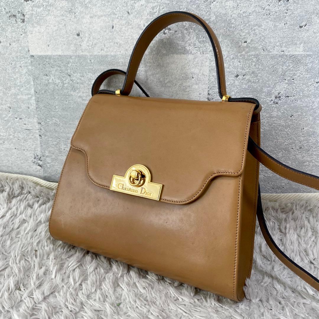 美品 Christian Dior ベージュ レザー 2WAY ショルダーバッグ