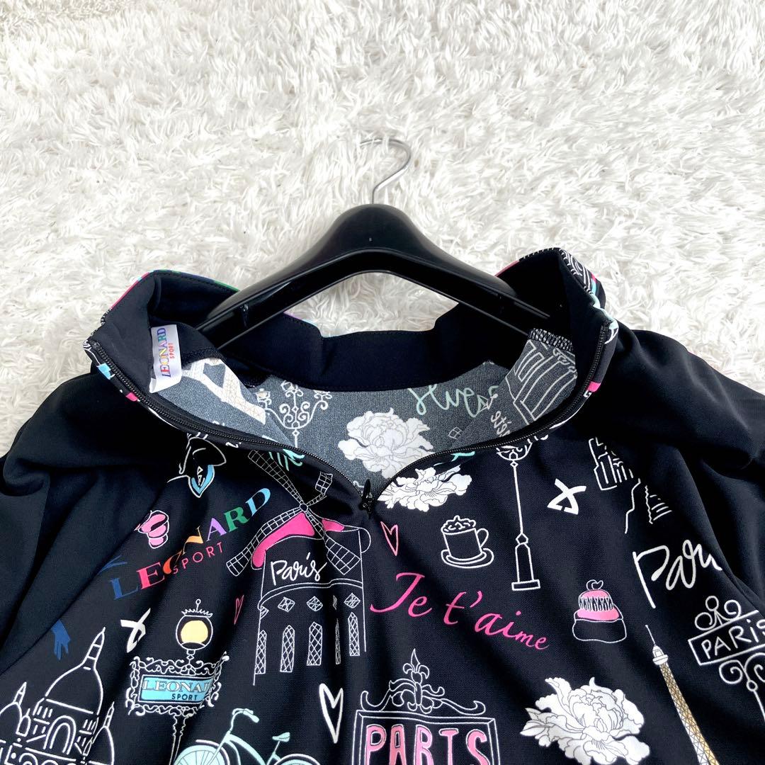 未使用級✨レオナール チュニック トリム パリ柄 花 ハイネック 黒 42