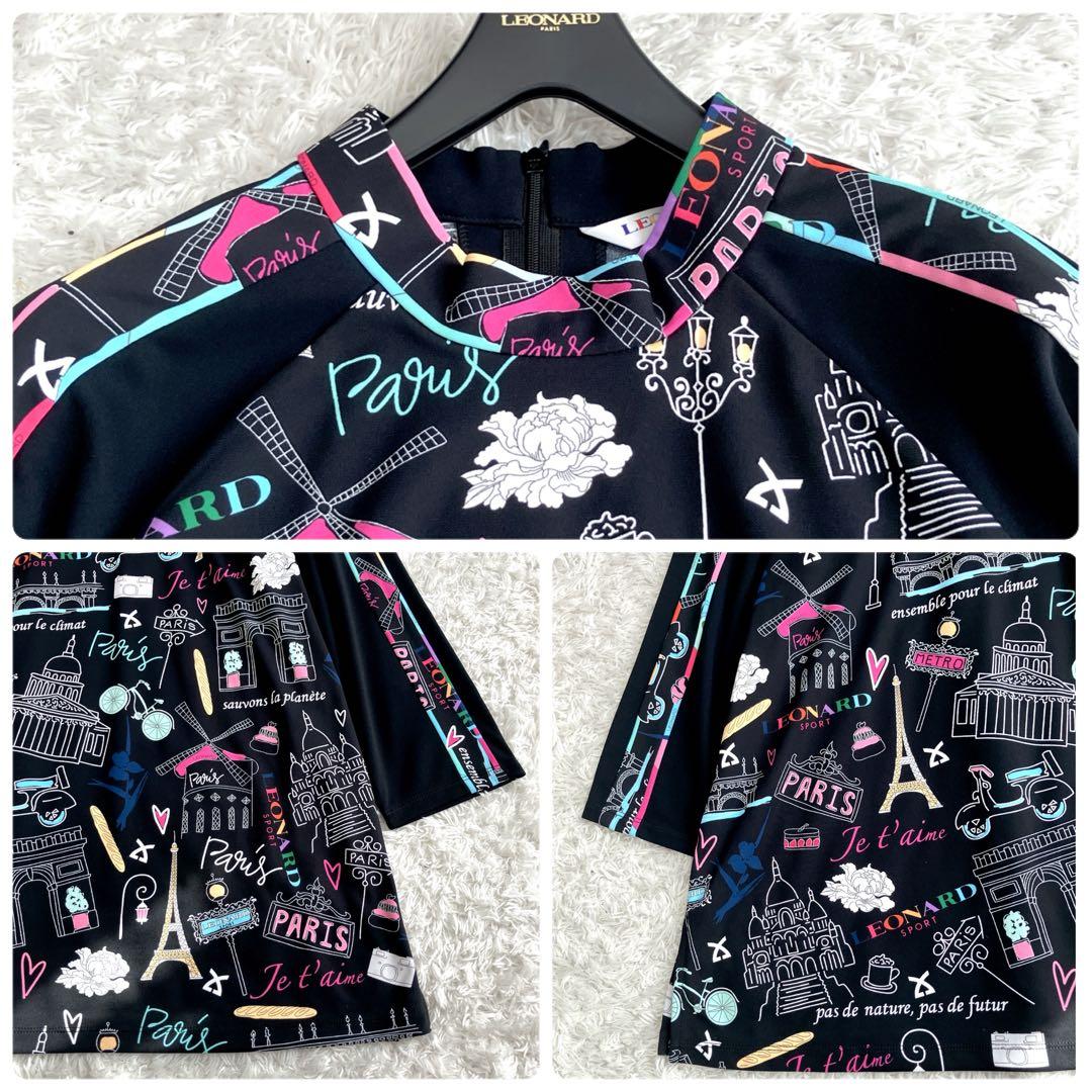 未使用級✨レオナール チュニック トリム パリ柄 花 ハイネック 黒 42