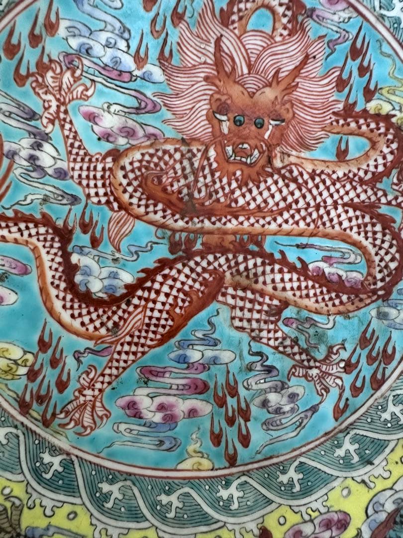 中国美術　龍図　乾隆年製　五彩　骨董品　巨大　民国から文化大革命時代