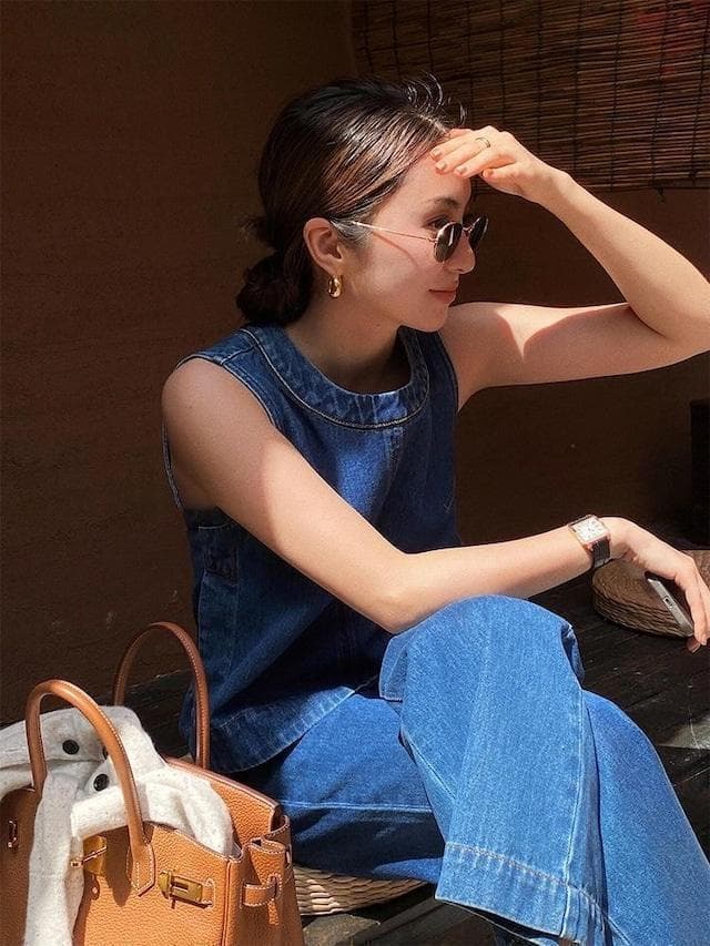 韓国♡スタイルアップ 叶う♪ デニム セットアップ サロペット ノースリーブ