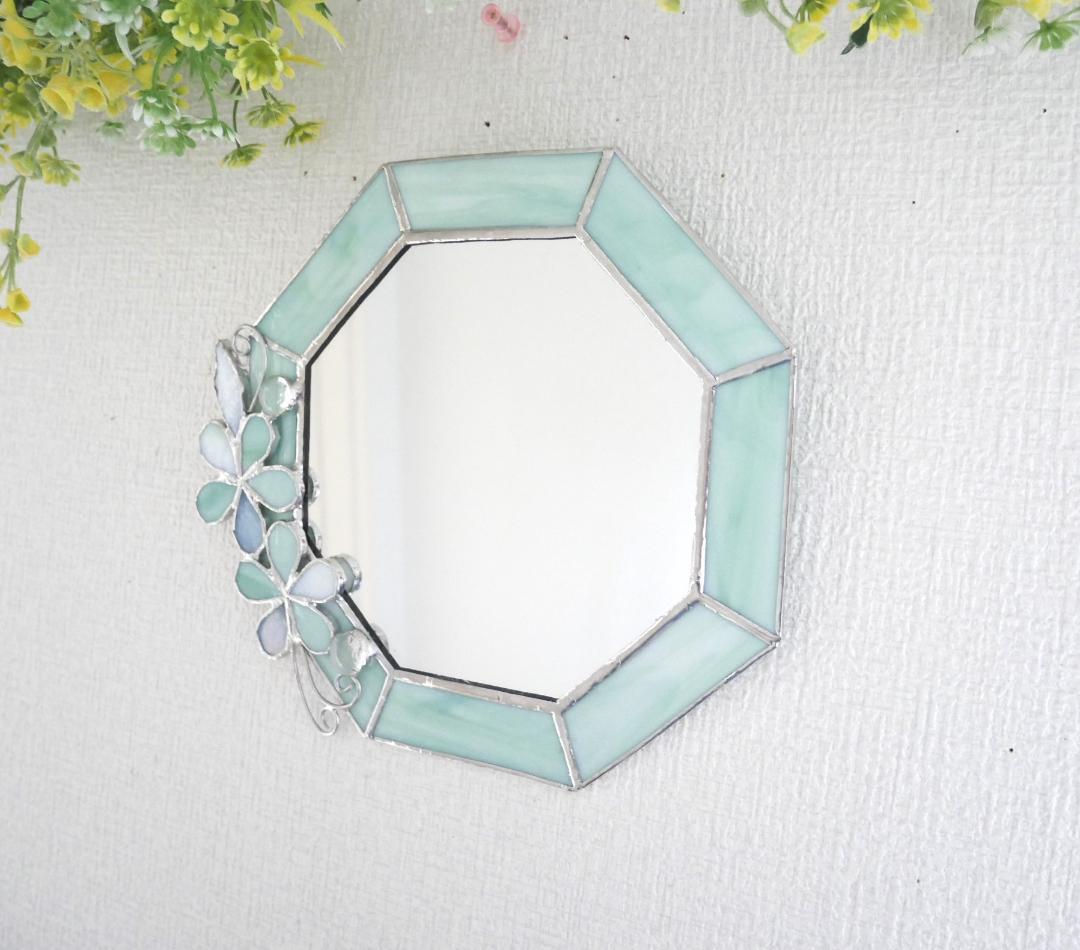 *✴︎:.。.エメラルドグリーンの八角形の鏡♪　（size20㎝/Max22㎝）
