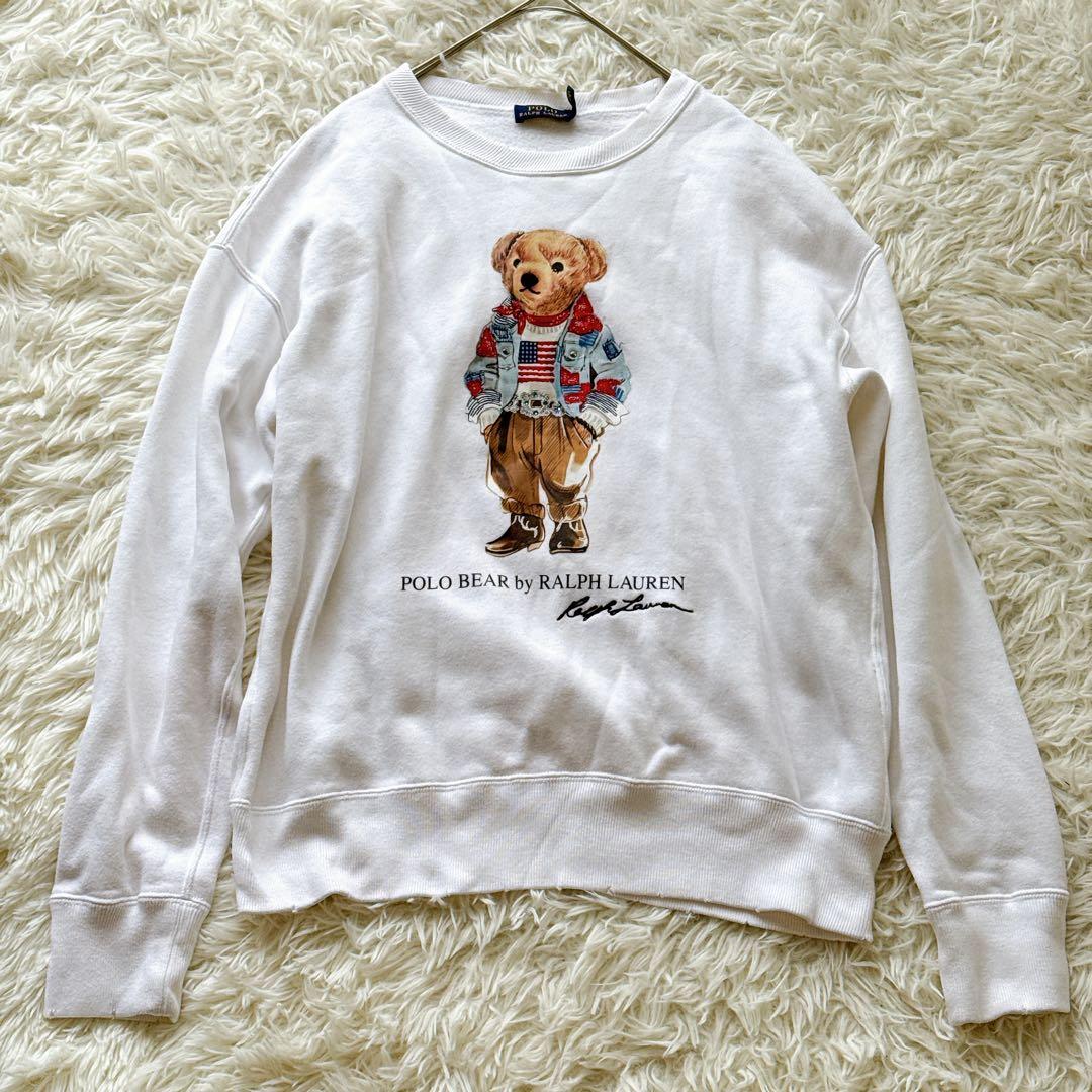 ポロラルフローレン デニム星条旗ポロベア スウェット ビジュー付き レディースM