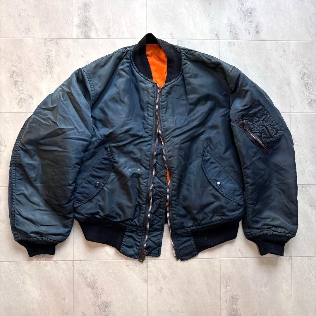 【Vintage】90s アルファ MA-1 フライトジャケット ネイビー 短丈