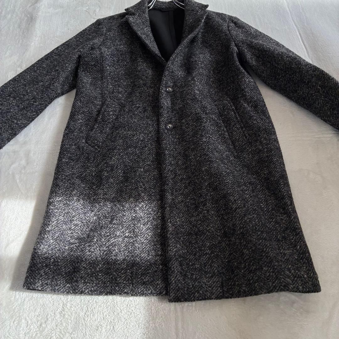 ユナイテッドアローズ ボンディング チェスターコート グレー L ツイード調