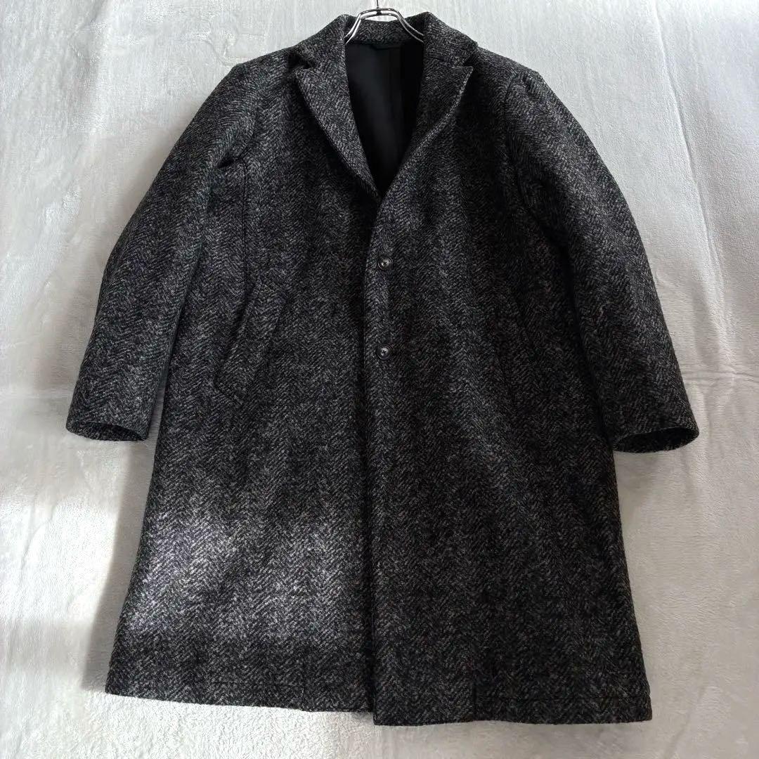 ユナイテッドアローズ ボンディング チェスターコート グレー L ツイード調