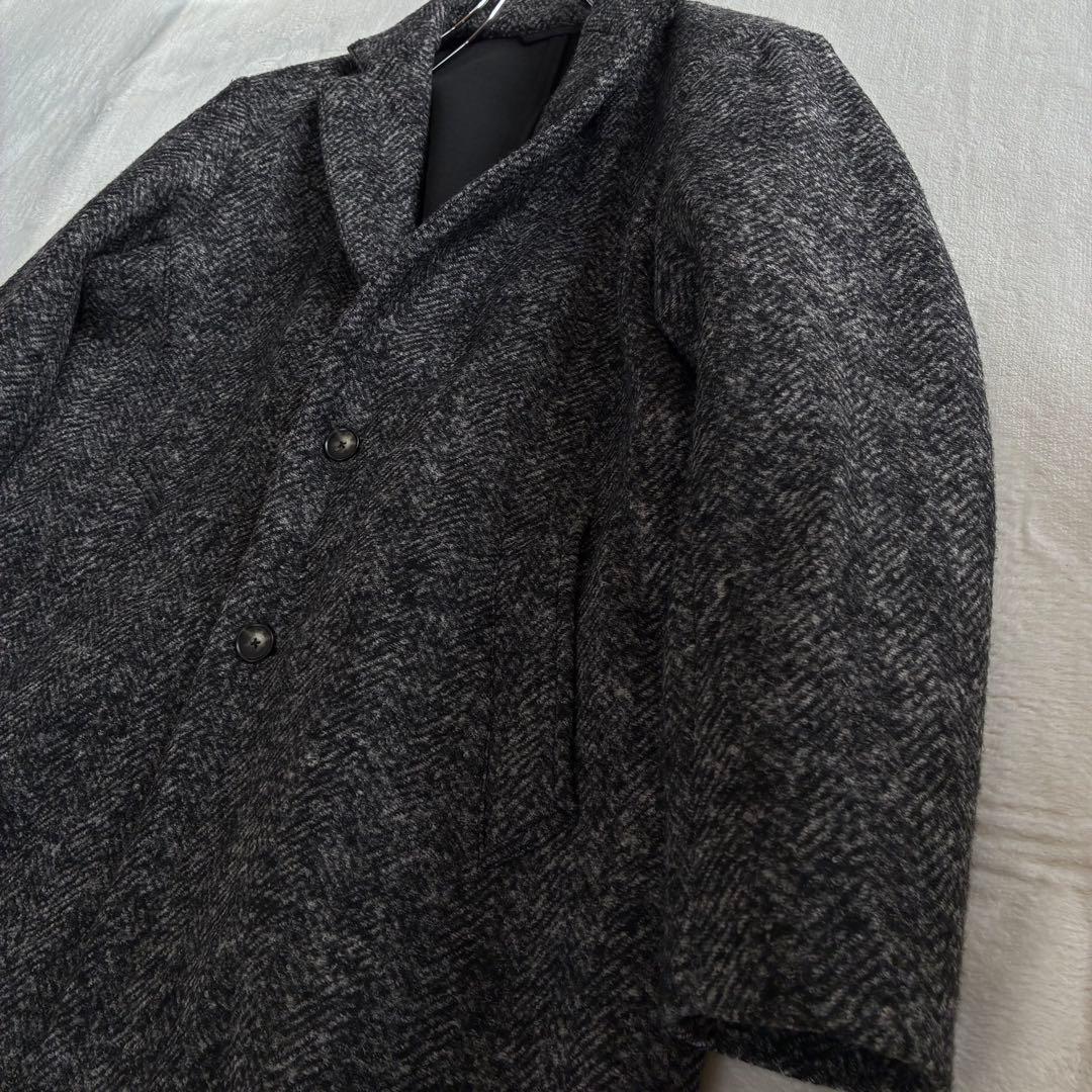 ユナイテッドアローズ ボンディング チェスターコート グレー L ツイード調