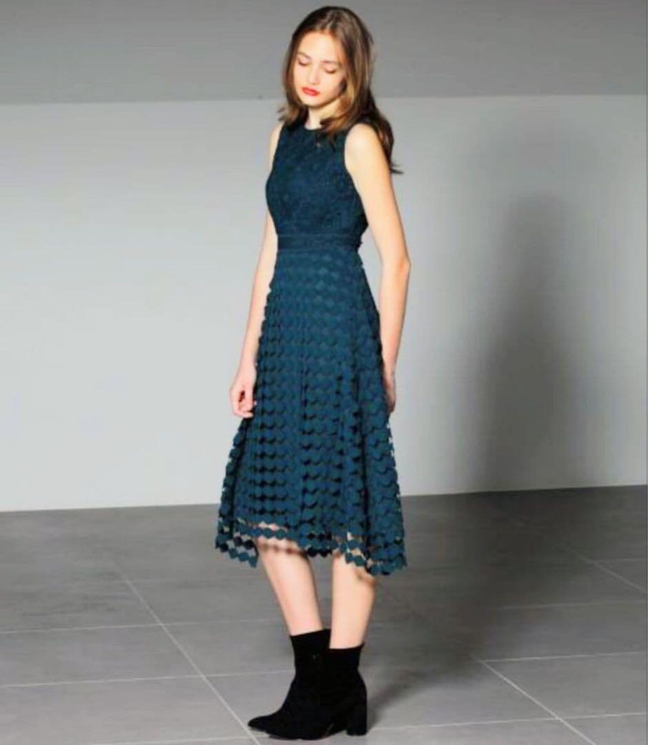 極美品◎グレースコンチネンタル ケミカル切替ワンピース グリーン