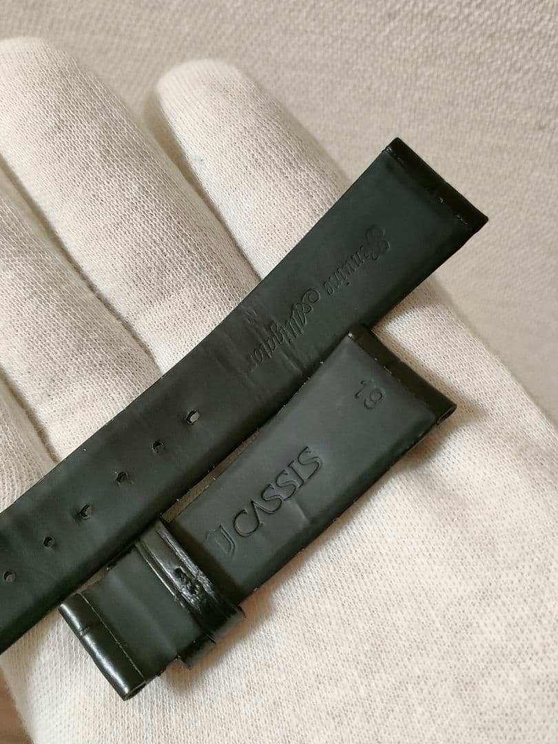 極美品カシス マットアリゲーター ベルト 時計 黒 19mm-16mm 裏ラバー