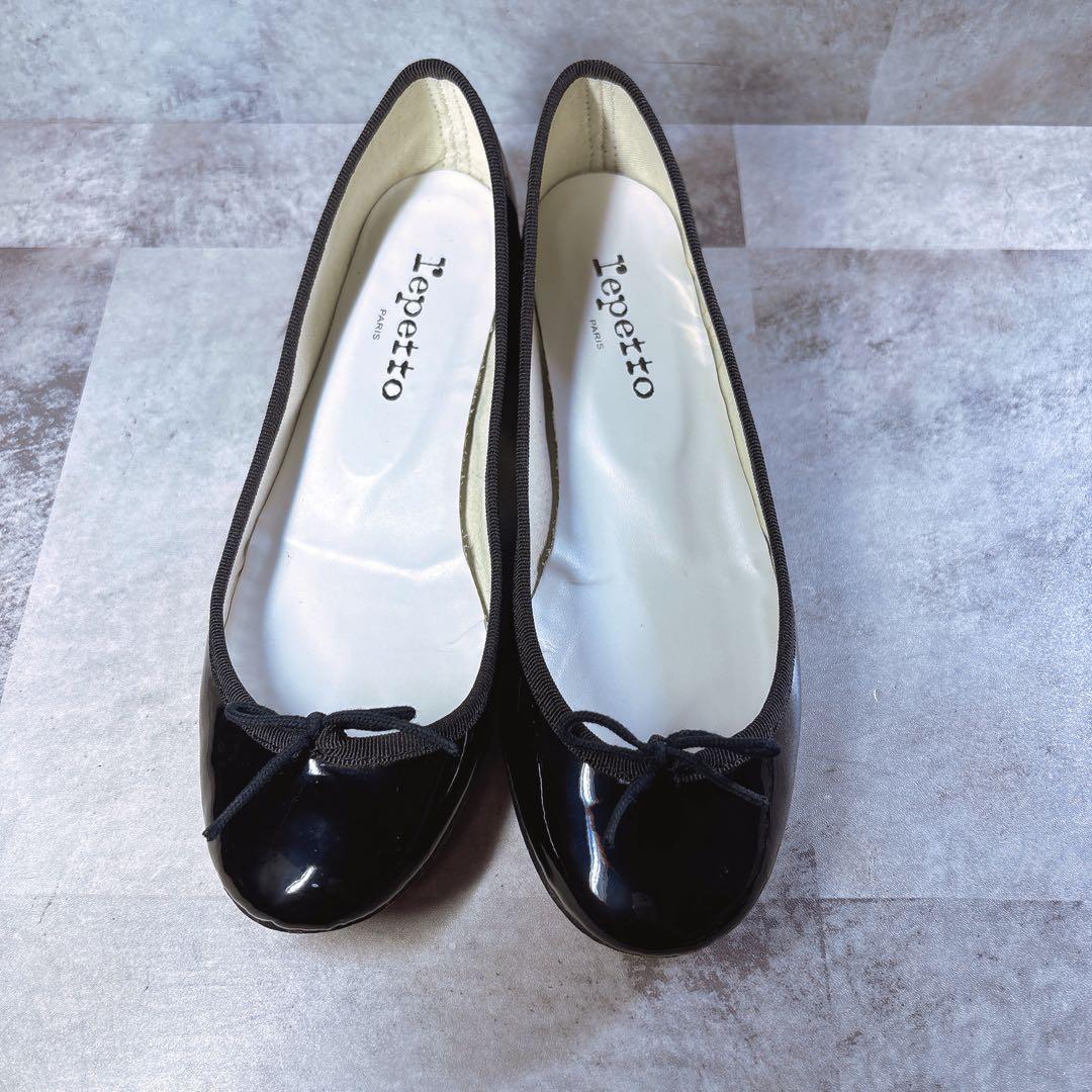 極美品✨レペット カミーユ 38.5 バレエシューズ リボン エナメル 黒
