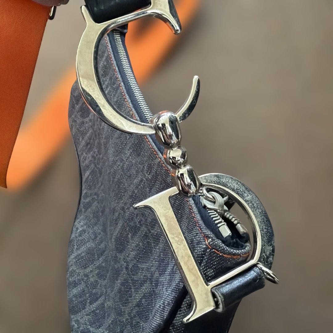 ディオールデニム サドルバッグ ショルダートロッター柄オレンジ Dior