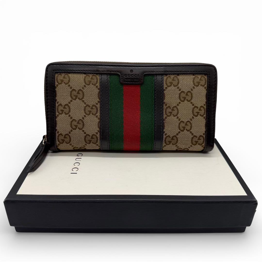 【美品】 GUCCI GG ウェブストライプ 長財布　箱付き