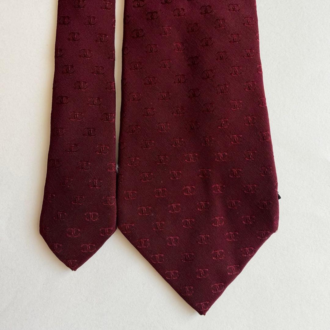 CHANEL シャネル　バーガンディ ボルドー　ココシャネルロゴ　　ネクタイ