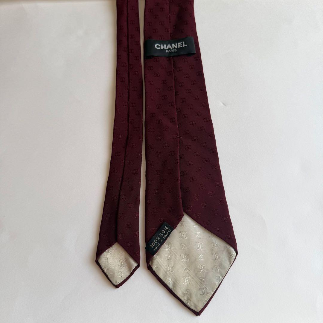 CHANEL シャネル　バーガンディ ボルドー　ココシャネルロゴ　　ネクタイ