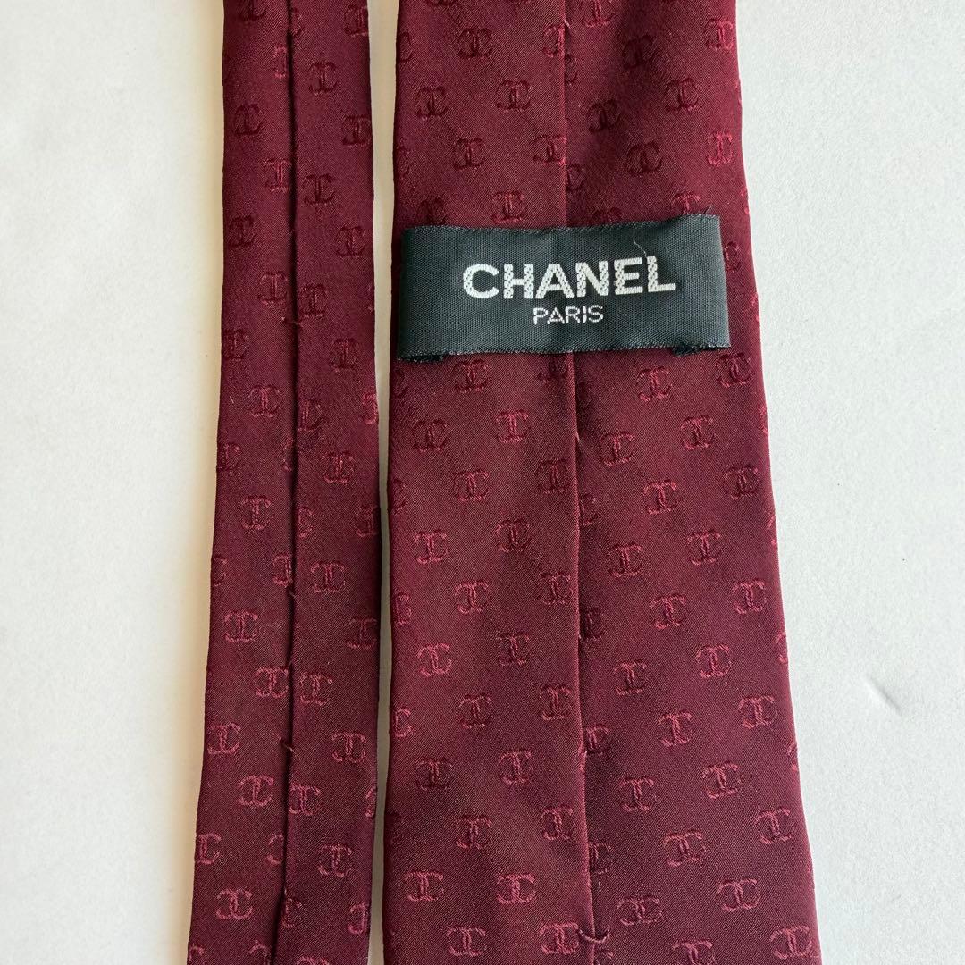 CHANEL シャネル　バーガンディ ボルドー　ココシャネルロゴ　　ネクタイ