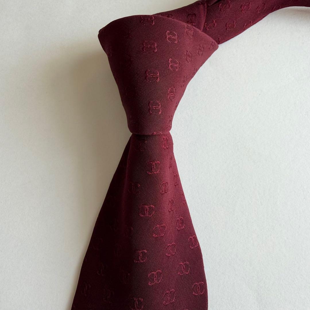 CHANEL シャネル　バーガンディ ボルドー　ココシャネルロゴ　　ネクタイ