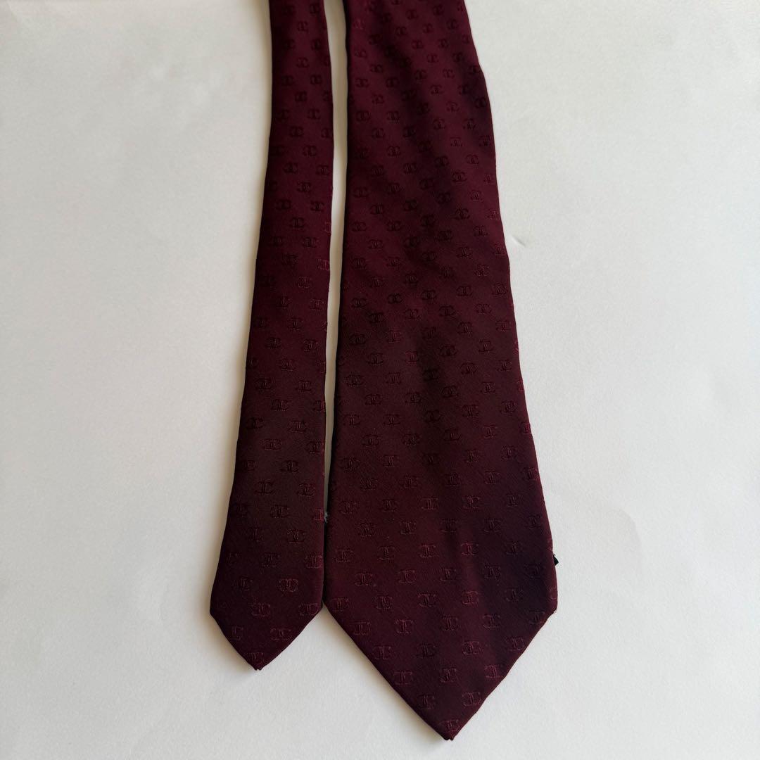 CHANEL シャネル　バーガンディ ボルドー　ココシャネルロゴ　　ネクタイ