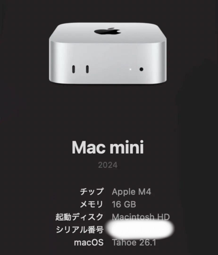 Mac mini M4 16GB 256GB 限定保証〜26/1/22