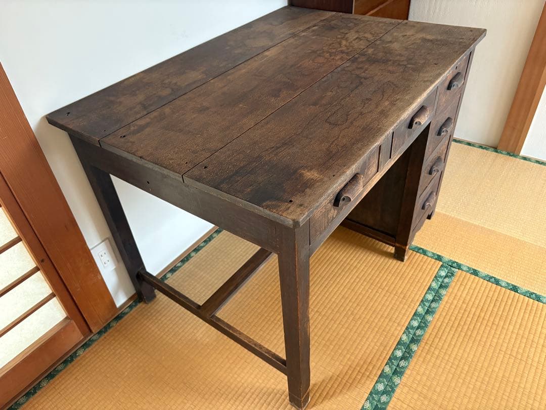 アンティーク木製文机 6引き出し