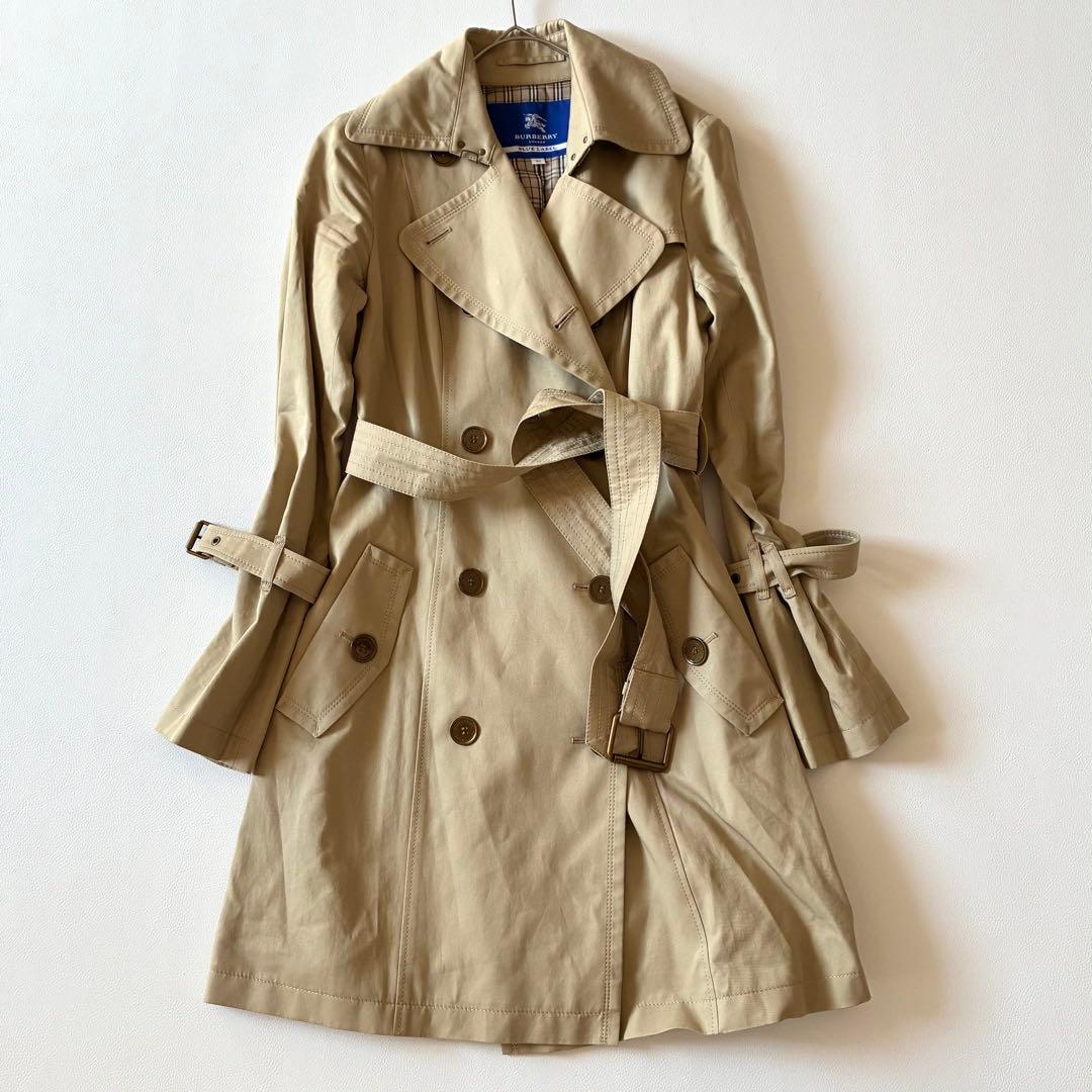 バーバリーブルーレーベル　トレンチコート　ベルト　ロゴ　ノバチェック　36