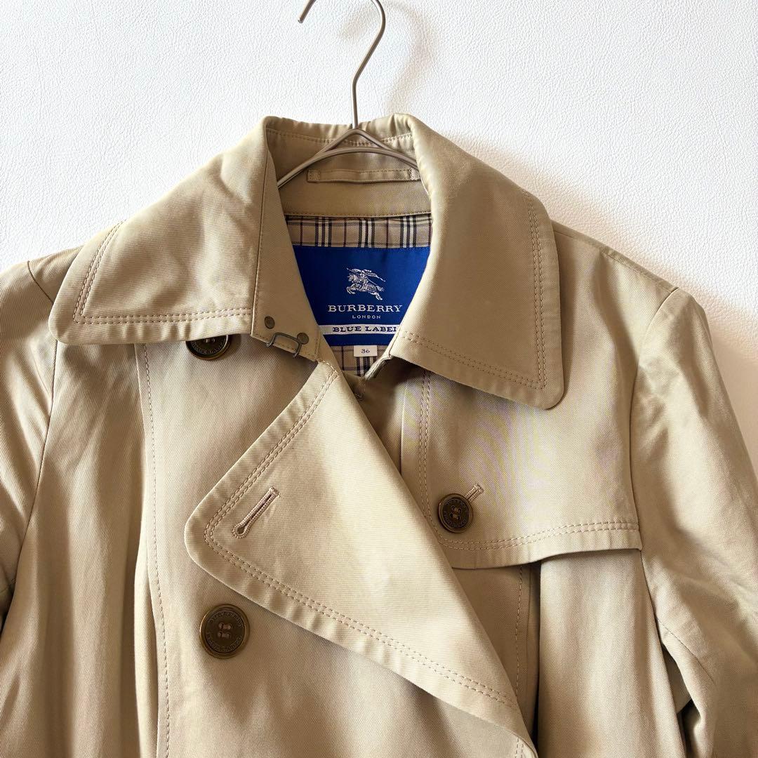 バーバリーブルーレーベル　トレンチコート　ベルト　ロゴ　ノバチェック　36